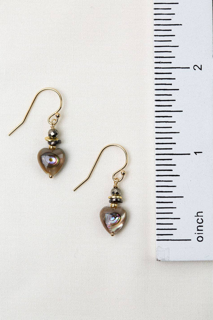 Alchemy Faceted Pyrite + Abalone Shell Hearts Earrings