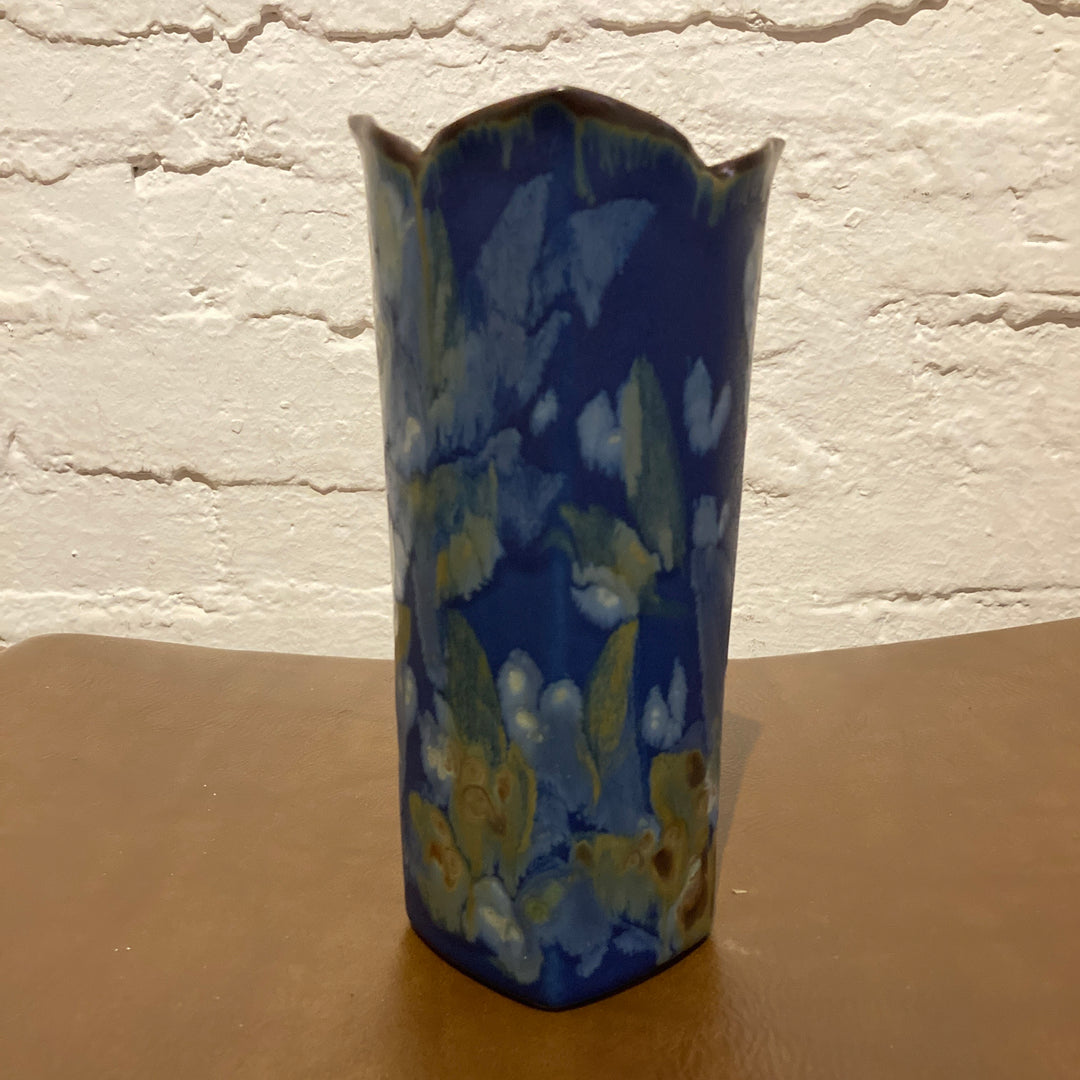 Lotus Cylinder Vase 4 Sided Small Blue