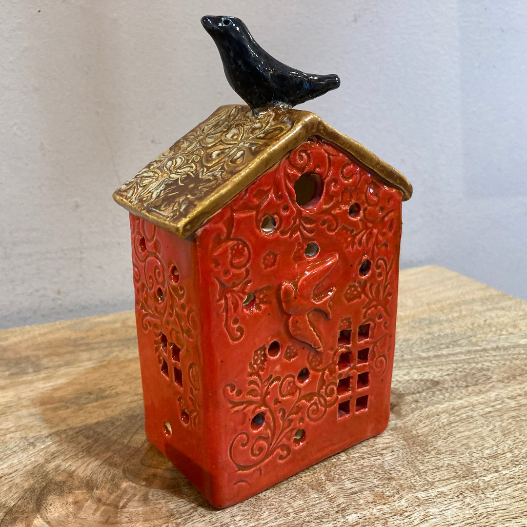 Red Bird House Wall Luminary