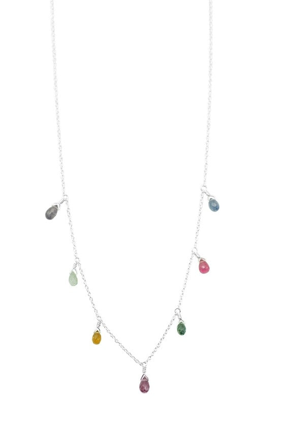 Chain + Gem Drops Necklace Silver