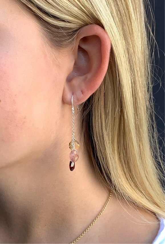 Drop Earrings Garnet, Citrine + Quartz Silver