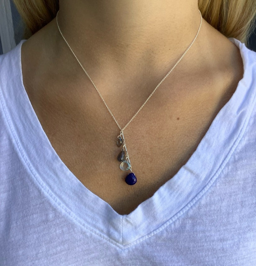 Drops Necklace Topaz, Lapis + Labradorite Silver