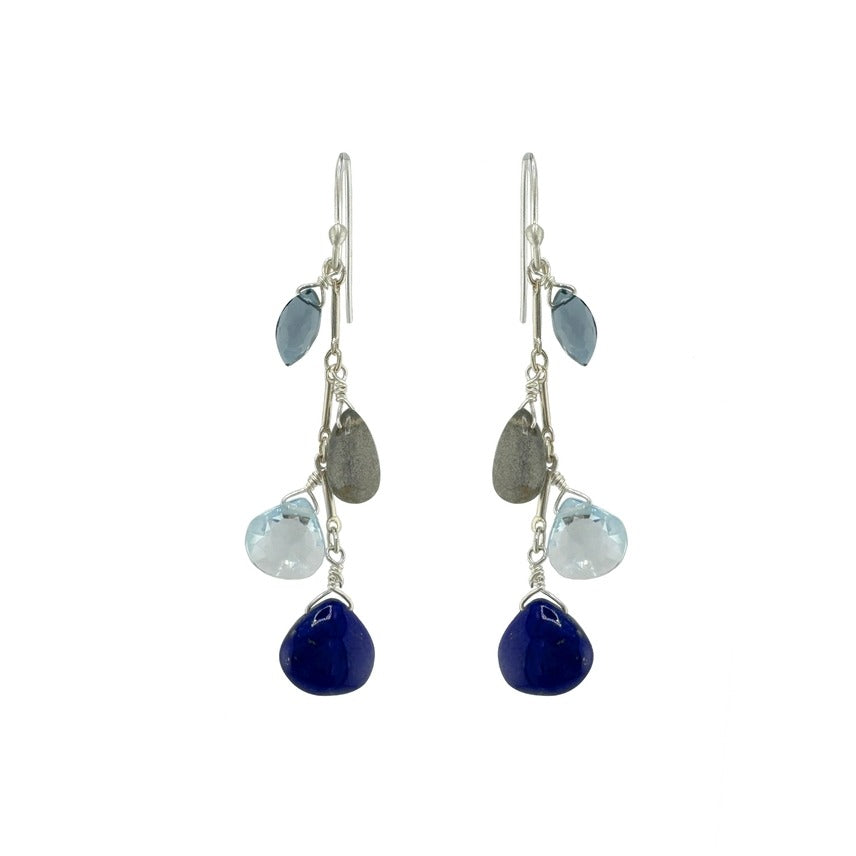 Drop Earrings Topaz, Lapis + Labradorite Silver