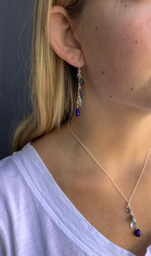 Drop Earrings Topaz, Lapis + Labradorite Silver