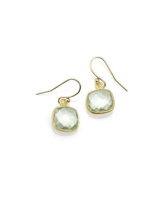 Square Faceted Green Amethyst Earrings