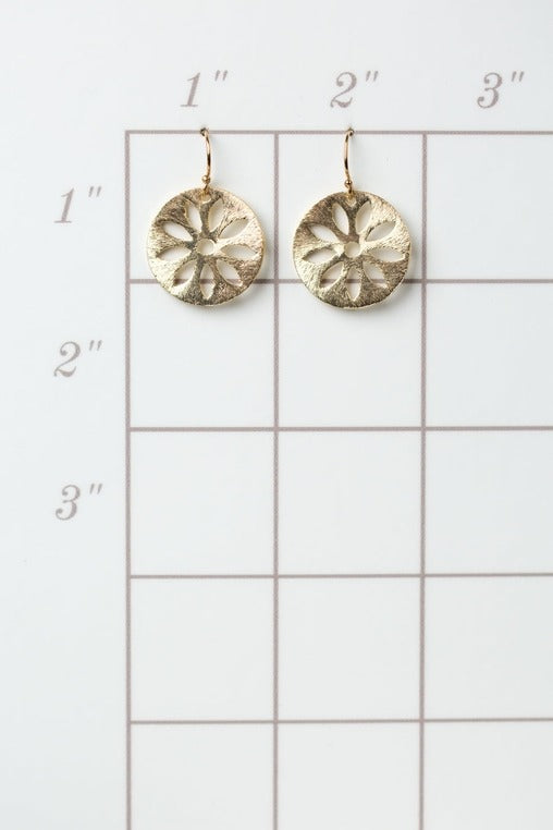 Brushed Gold Flower Disc Earrings