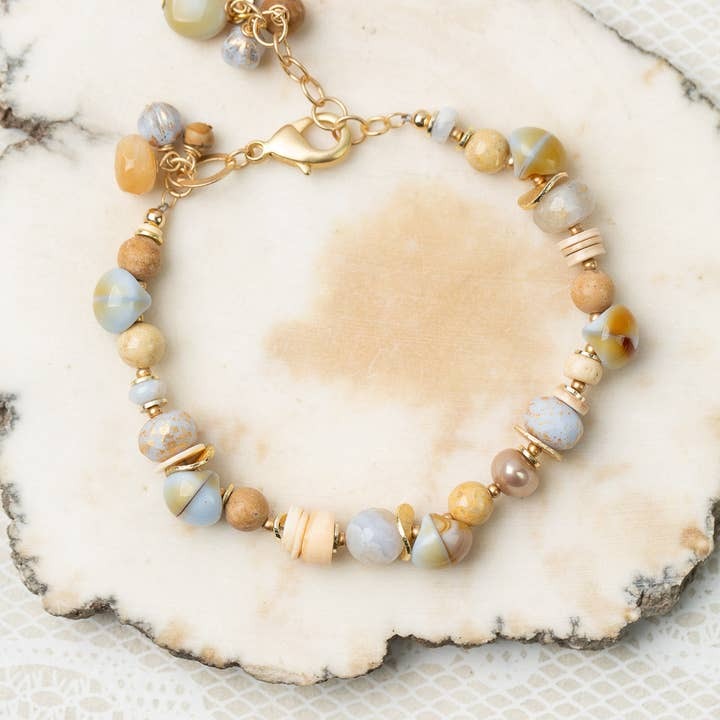 Shell Multistrand Bracelet Blue Lace Agate + Jasper