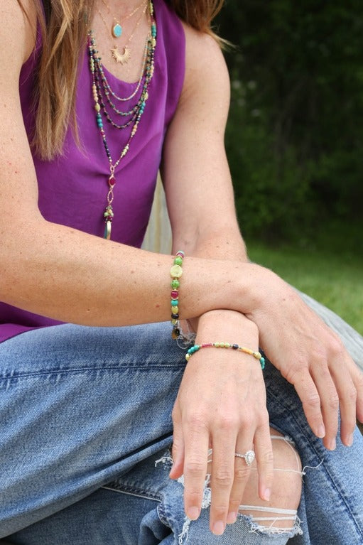 Calypso 7.5-8.5" Lapis Garnet Peach Moonstone Simple Bracelet