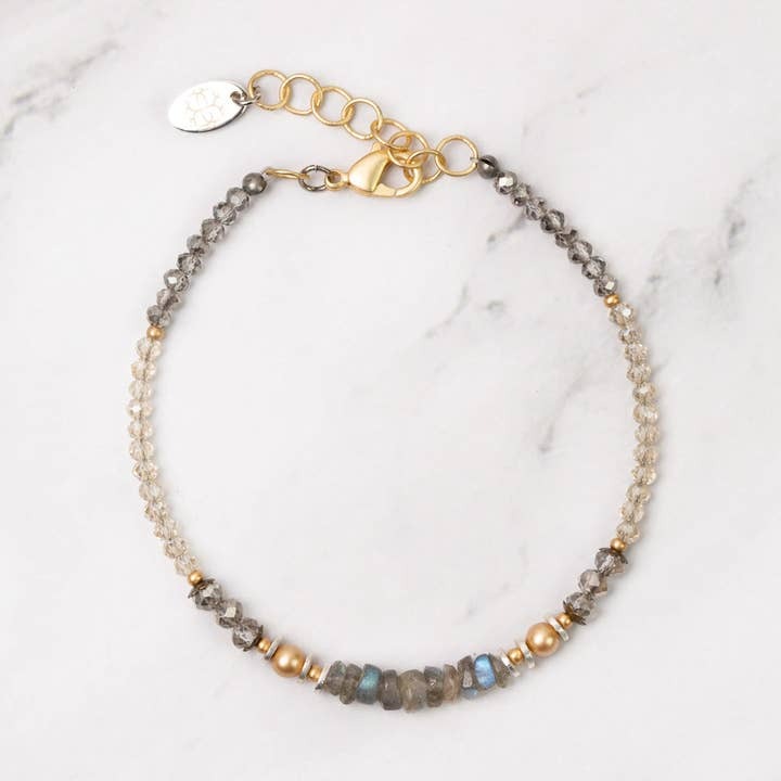 Silver & Gold Crystal + Labradorite Bracelet