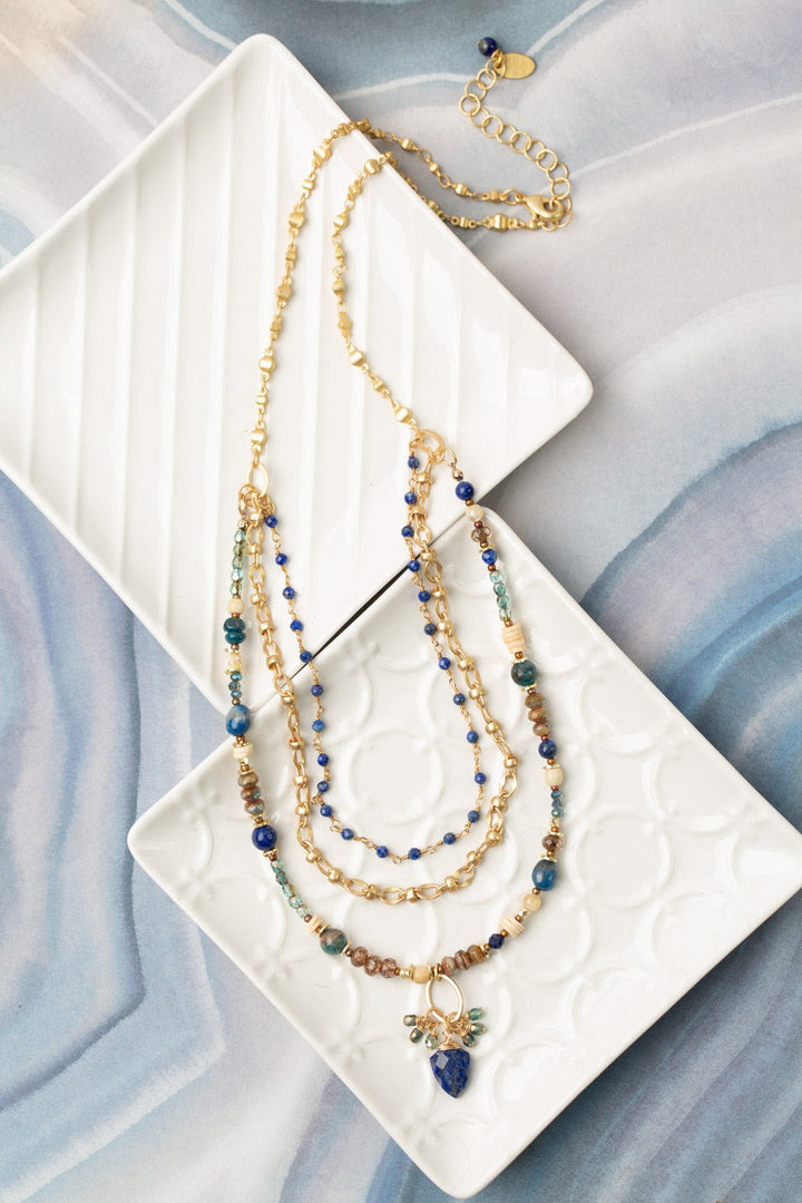 Starry Night Multistrand Necklace Lapis, Apatite + Cyrstal