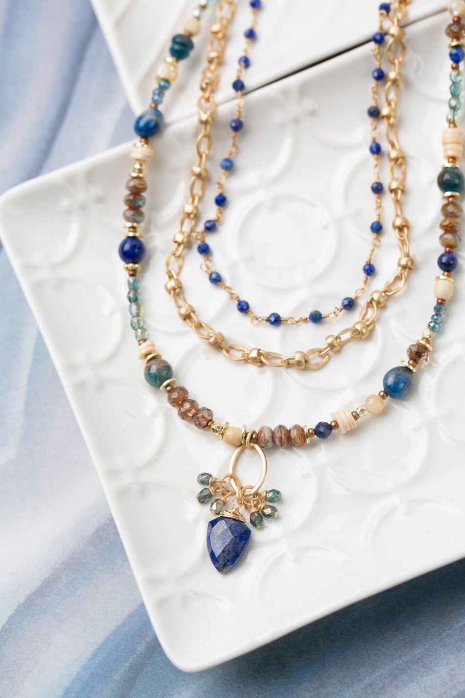 Starry Night Multistrand Necklace Lapis, Apatite + Cyrstal