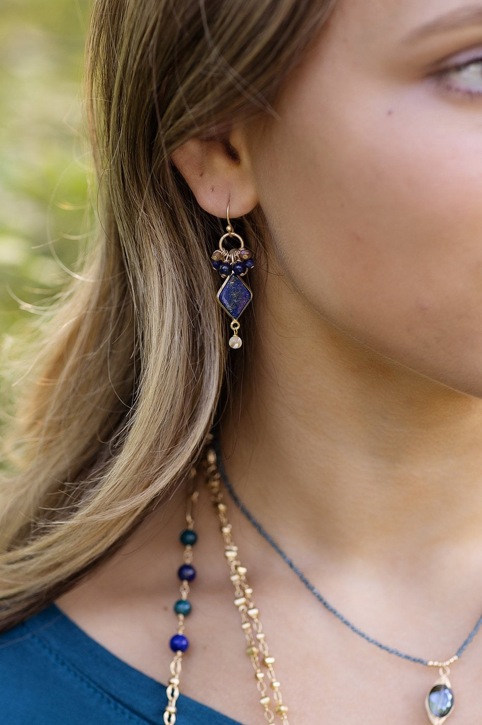 Starry Night Cluster Lapis Earrings