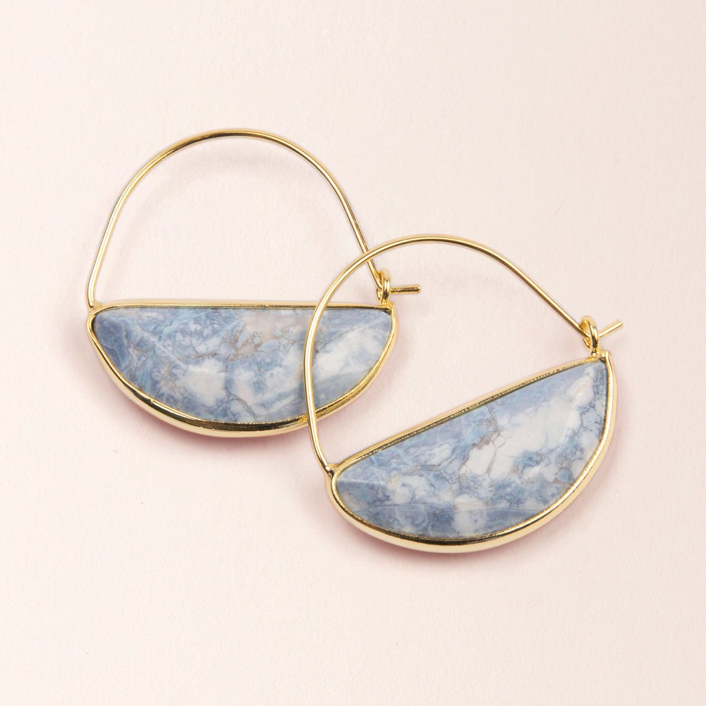 Stone Prism Hoops Blue Howlite Gold