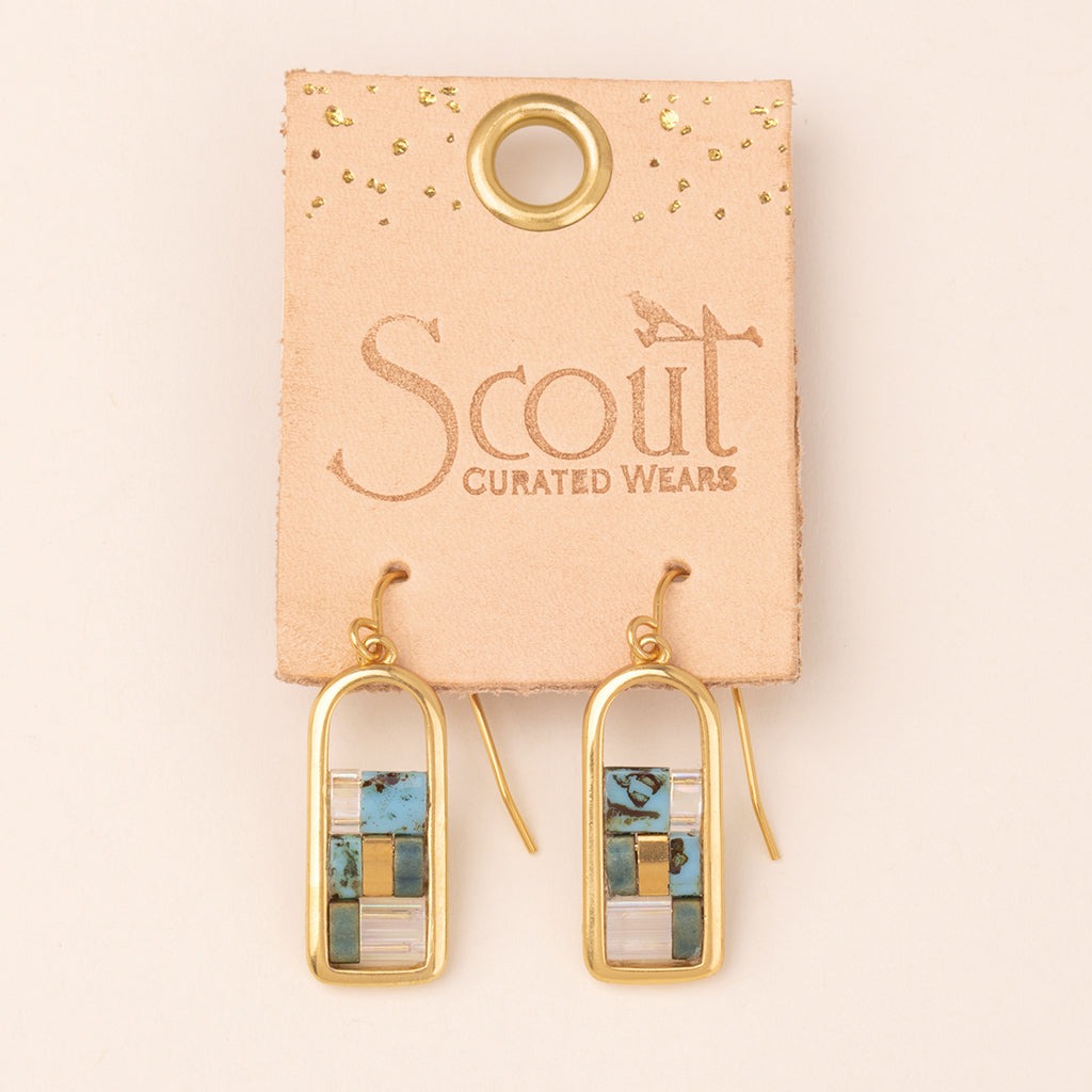 Good Karma Frame Earrings Turquoise + Gold