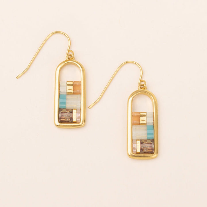 Good Karma Frame Earrings Mint, Peach + Gold