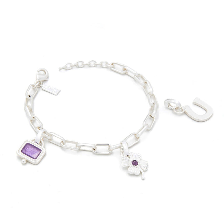 Charm Bracelet Amethyst + Silver