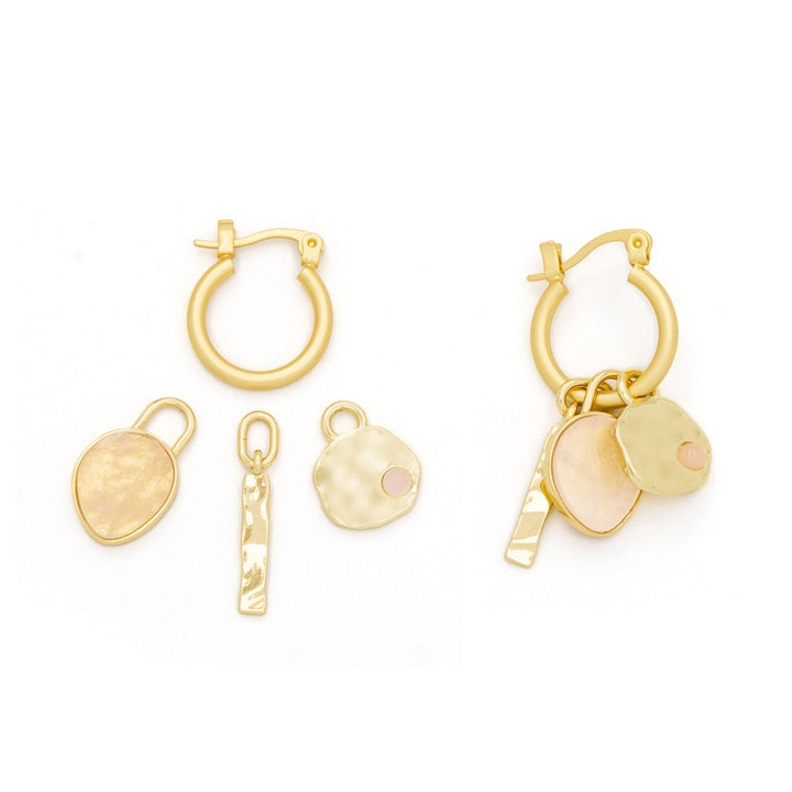 Charm Earrings Rose Quartz + Gold