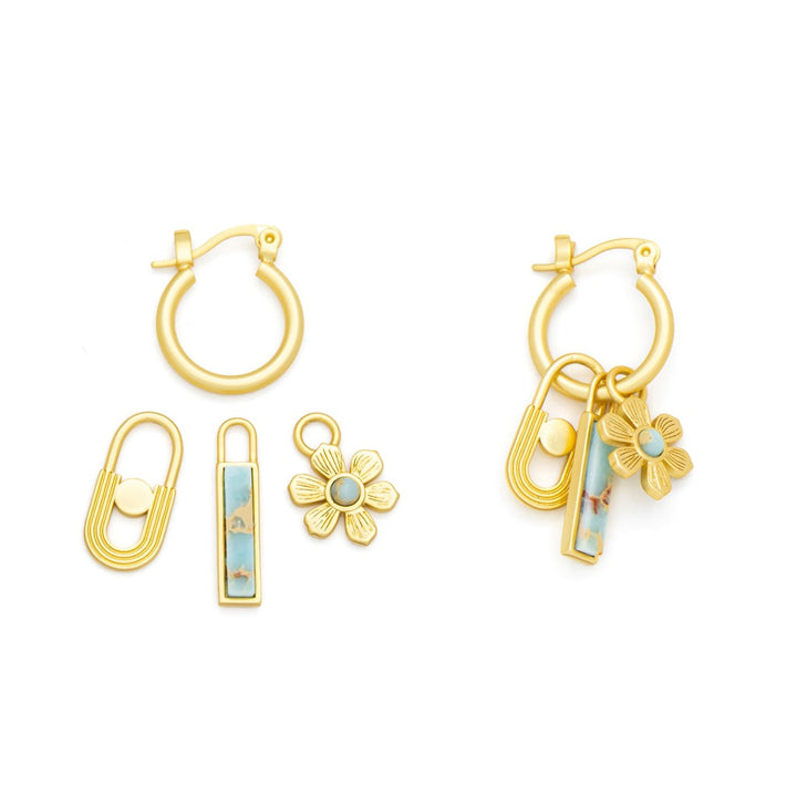 Charm Earrings Aqua Terra + Gold