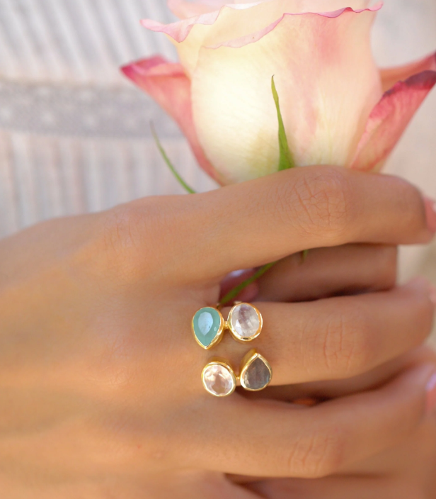 Ashley Ring Aqua Chalcedony, Labradorite + Rose Quartz