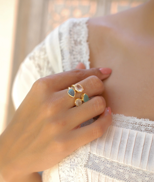 Ashley Ring Aqua Chalcedony, Labradorite + Rose Quartz