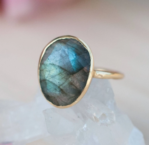 Barbara Ring Rainbow Labradorite + Gold