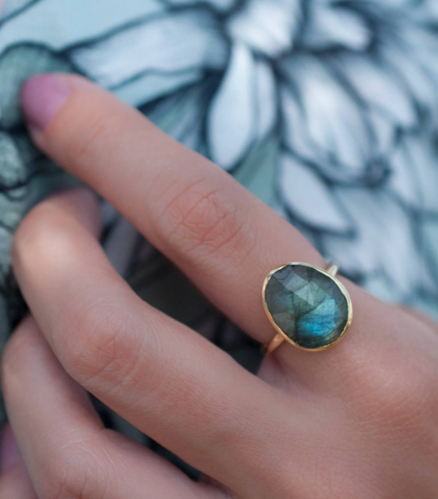 Barbara Ring Rainbow Labradorite + Gold