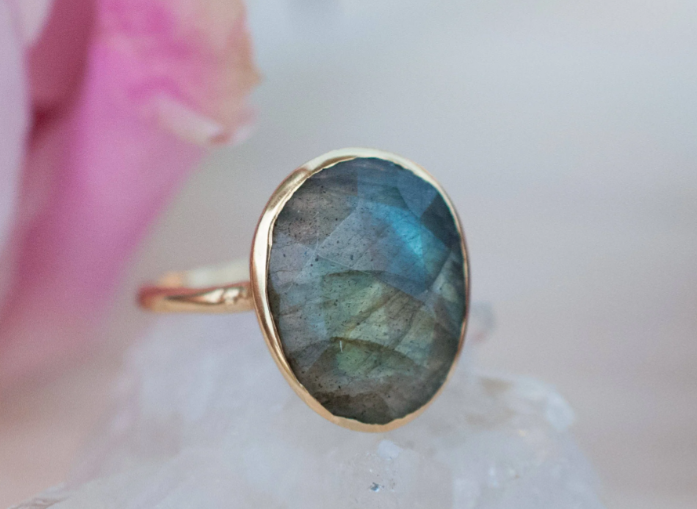 Barbara Ring Rainbow Labradorite + Gold