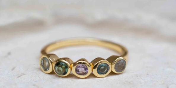 Nadil Ring Labradorite, Iolite Hydro, Amethyst, Green Tourmaline Hydro + Blue Topaz