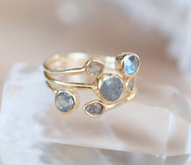 Janaina Ring Rainbow Labradorite Gold