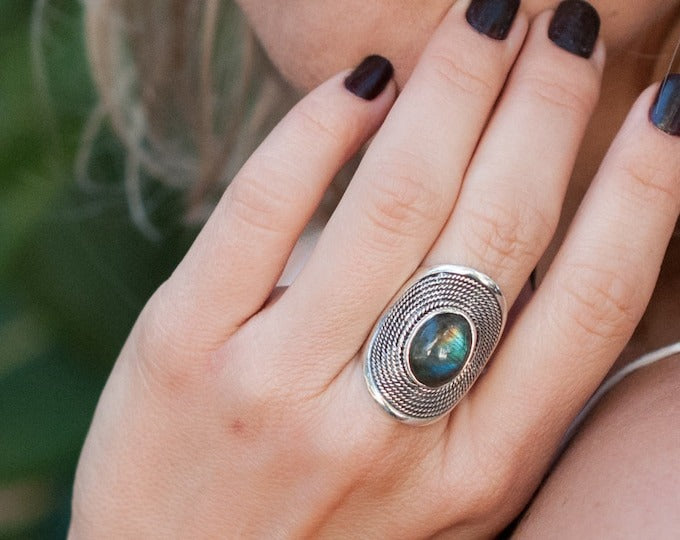 Elizabeth Ring Labradorite + Silver