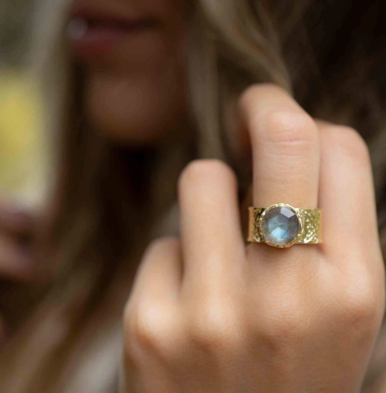 Jocelyn Ring Rainbow Labradorite + Gold