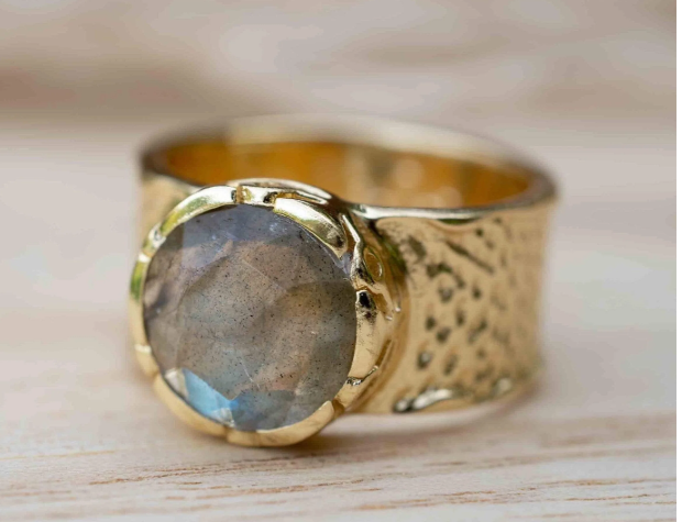 Jocelyn Ring Rainbow Labradorite + Gold