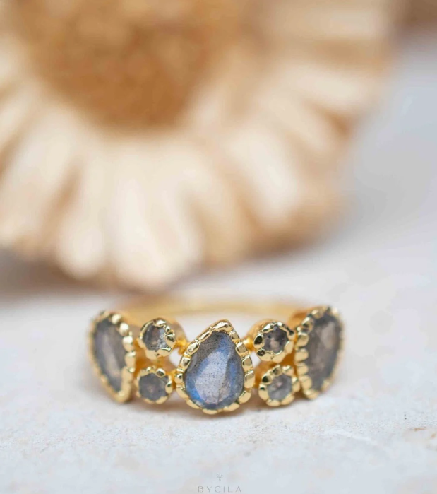 Statement Ring Labradorite Gold