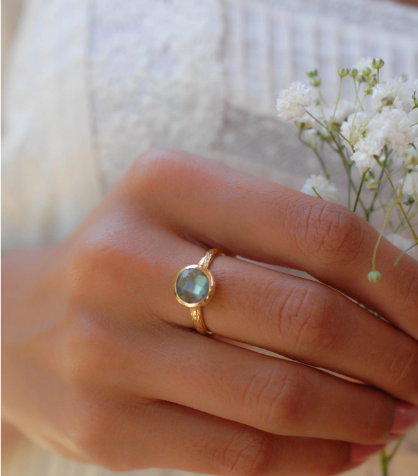 Leticia Ring Rainbow Labradorite Gold