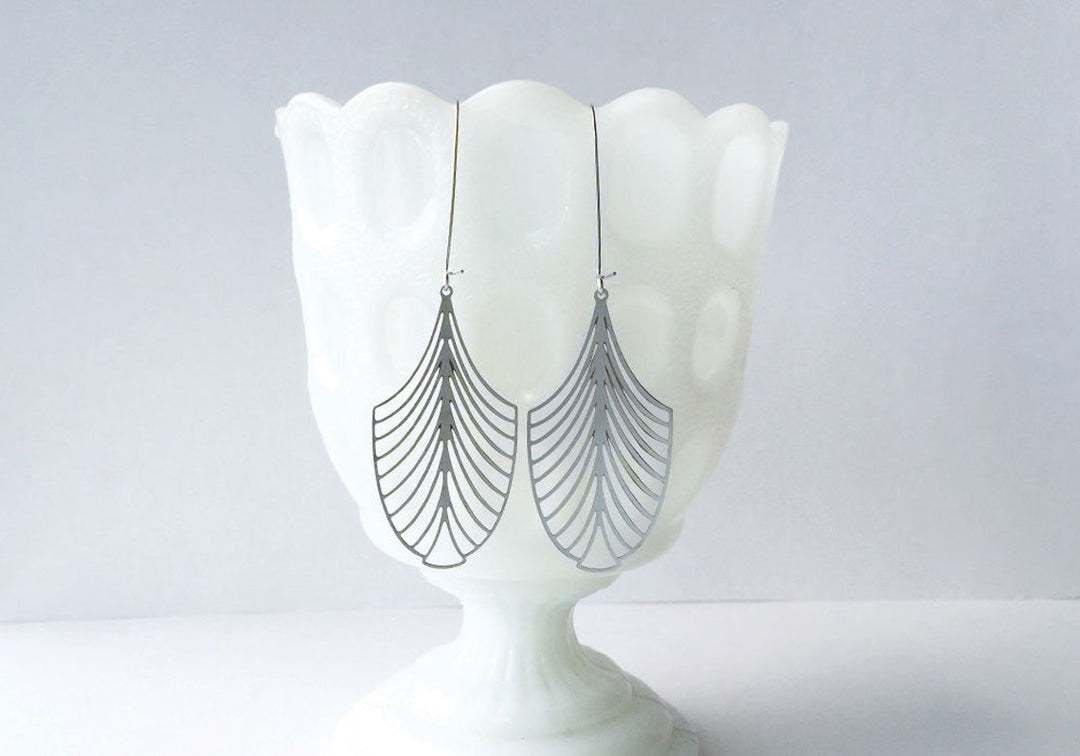 Art Deco Leaf Earrings Silver