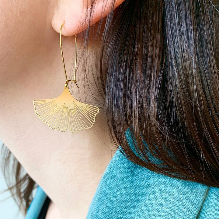 Ginkgo Biloba Leaf Earrings Gold