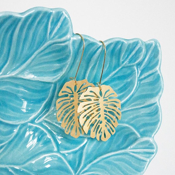 Monstera Deliciosa Leaf Earrings Gold