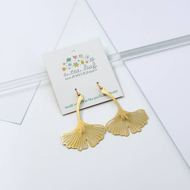 Ginkgo Leaves Earrings Gold