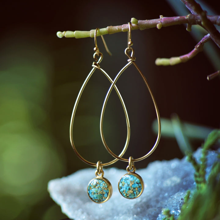 Teardrop Hoop Turquoise + Gold