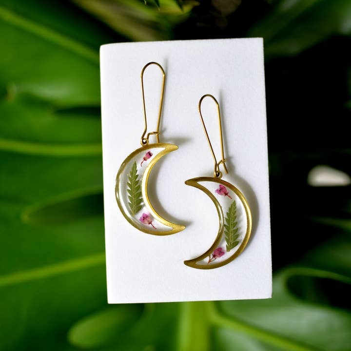 Flower + Fern Moon Earrings Heather