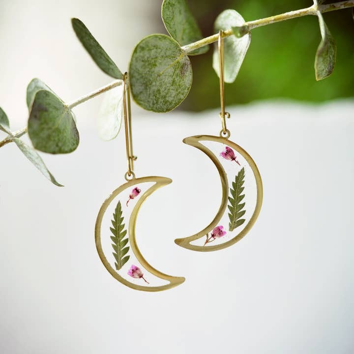 Flower + Fern Moon Earrings Heather