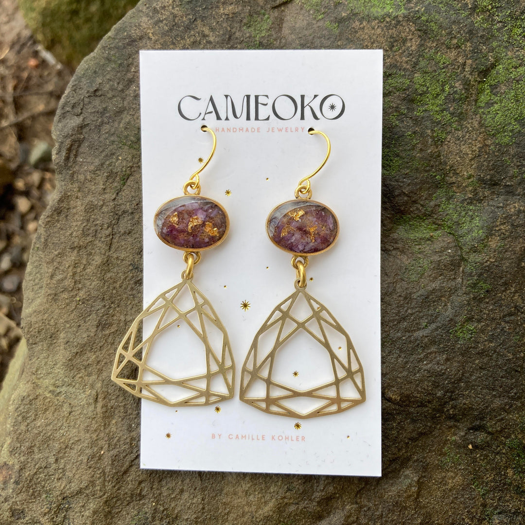 Geo Crystal Dangle Earrings Ruby