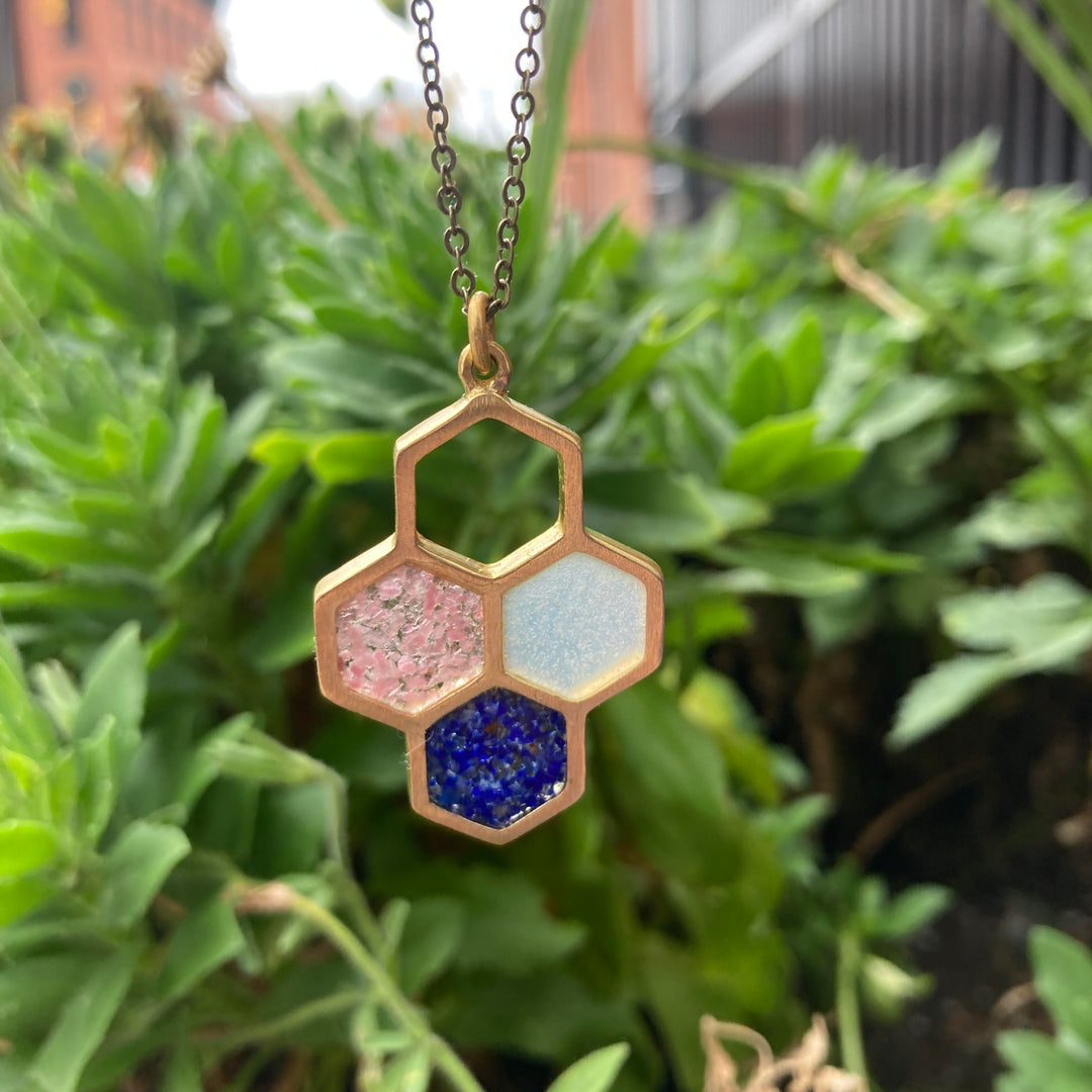 Honeycomb Trio Necklace Lapis