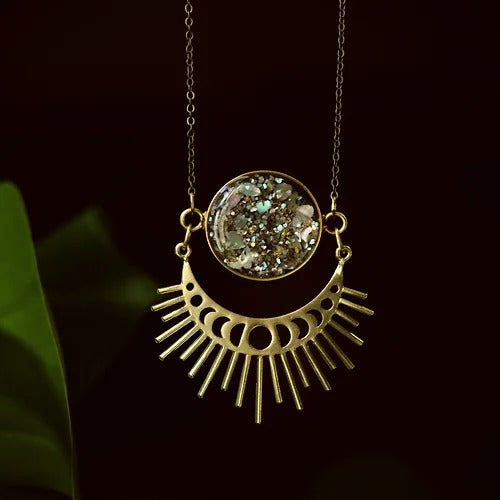 Moonphase Starburst Necklace Abalone + Gold Flake