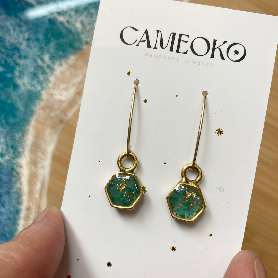 Open Inlay Ex Earrings Amazonite Gold