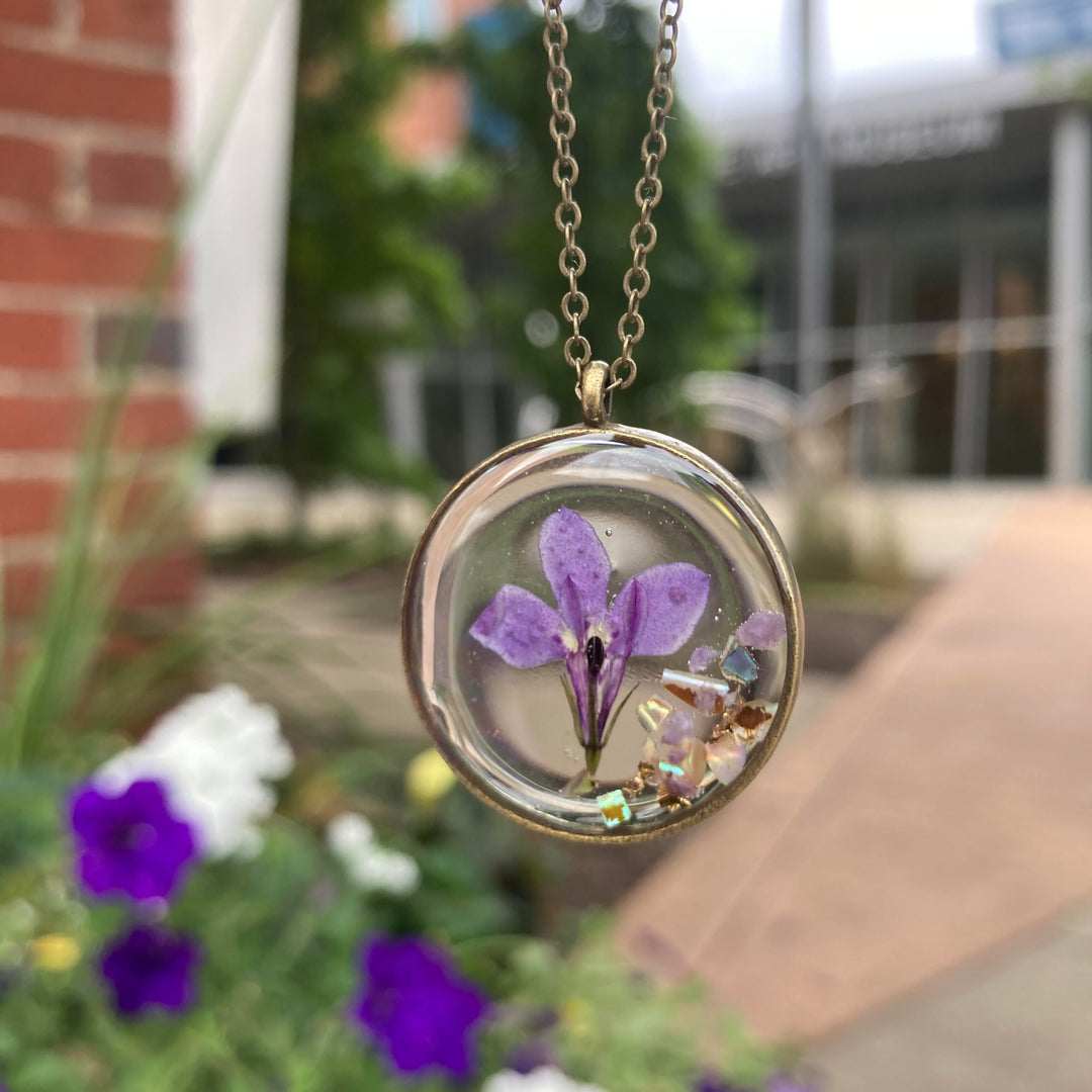 Pressed Botanical Necklace Purple Flower