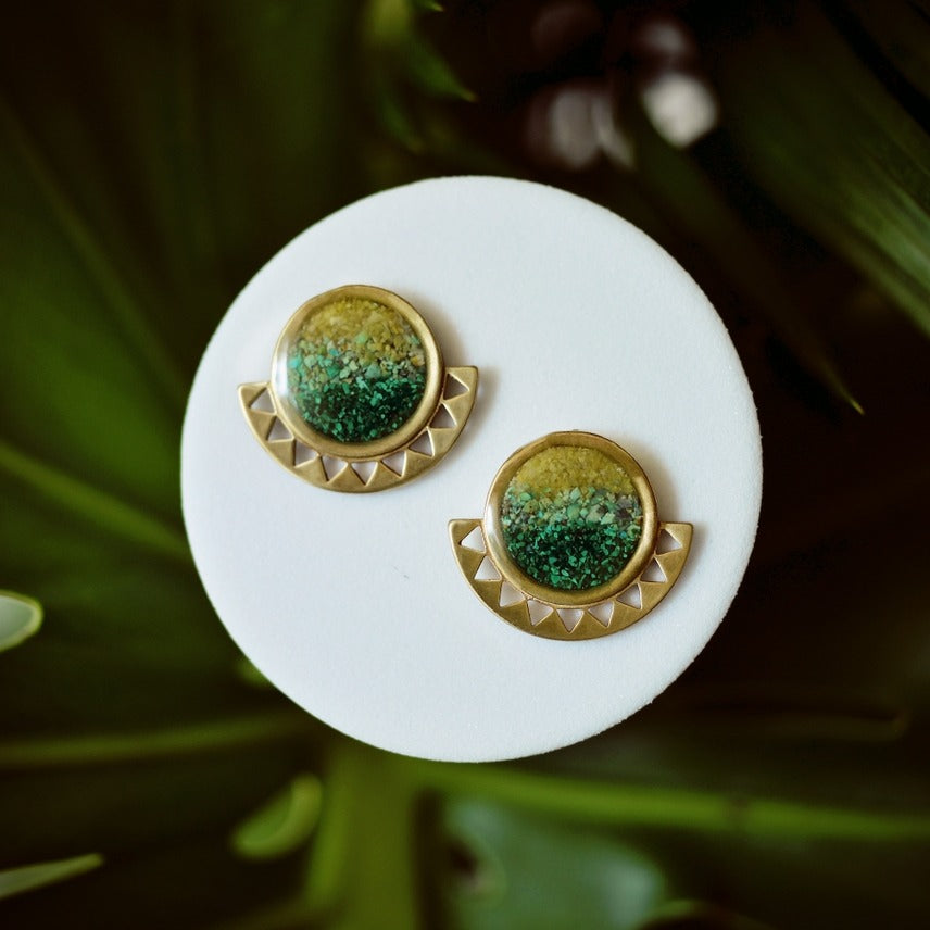 Sol Gradient Sun Post Earrings Green Opal, Green Turquoise + Malachite