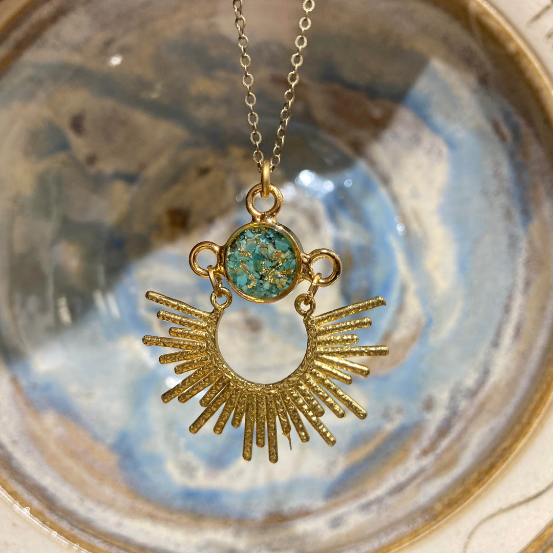 Starlight Necklace Turquoise + Gold Leaf