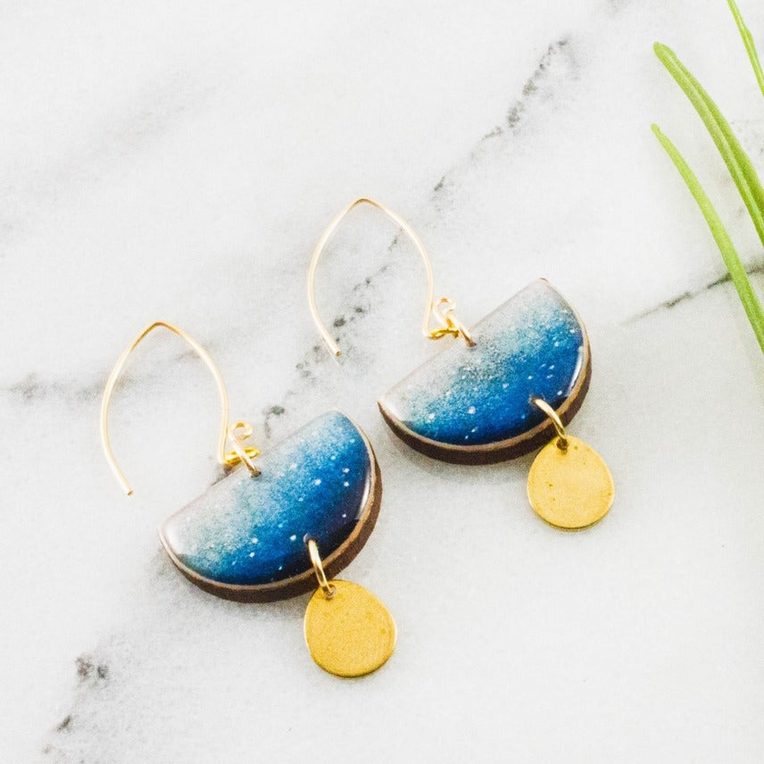 Blue Ombre Half Circle Raindrop Earrings