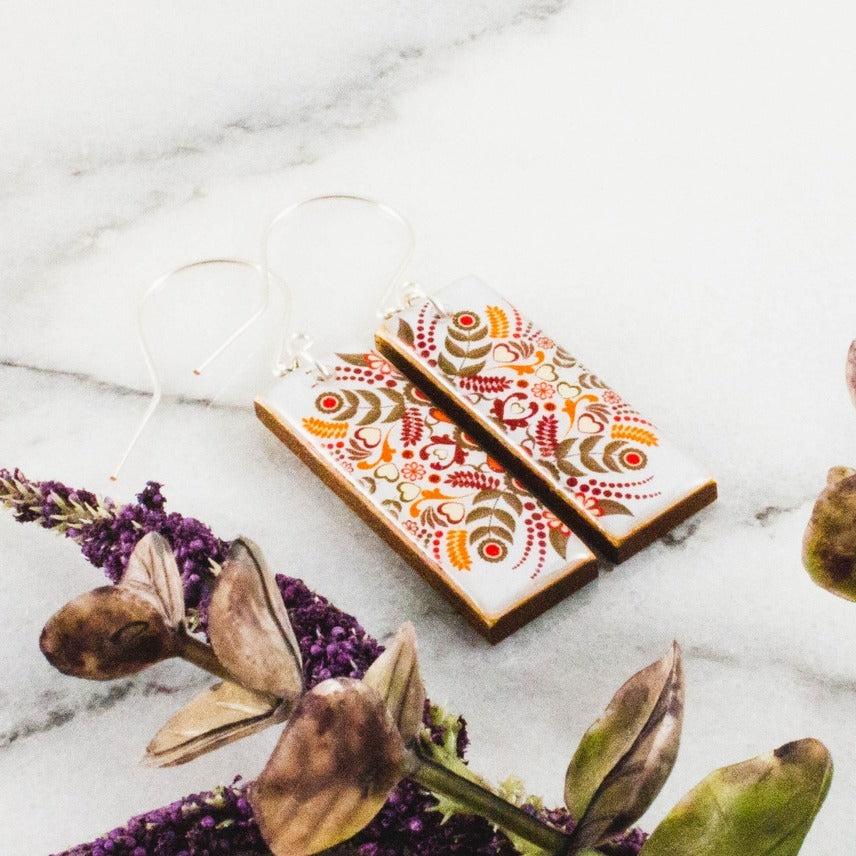 Swedish Floral Rectangle Earrings